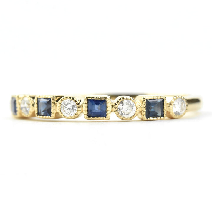 14k Yellow Gold Blue Sapphire & Diamond Band