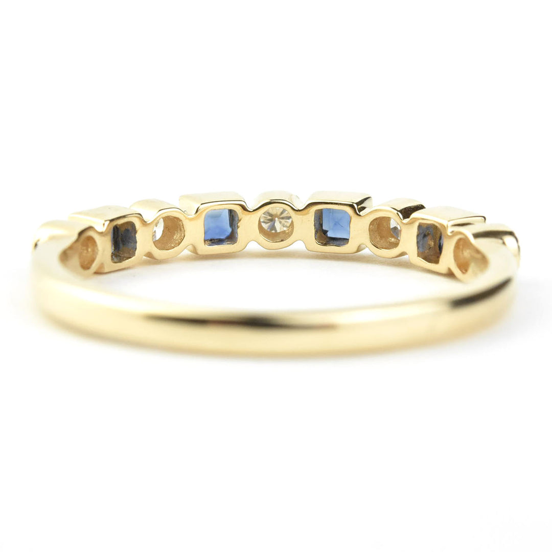 14k Yellow Gold Blue Sapphire & Diamond Band