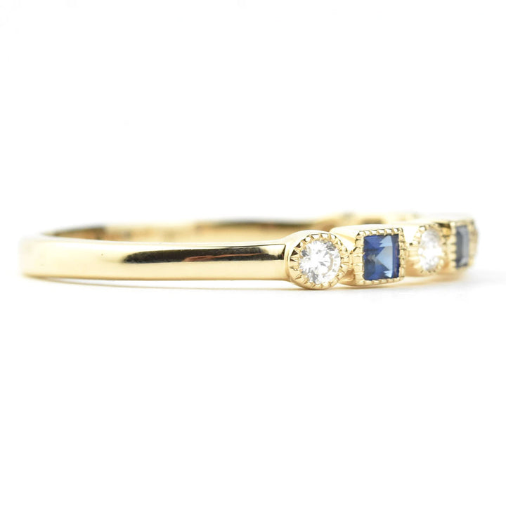 14k Yellow Gold Blue Sapphire & Diamond Band