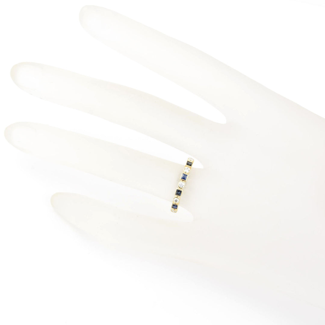 14k Yellow Gold Blue Sapphire & Diamond Band