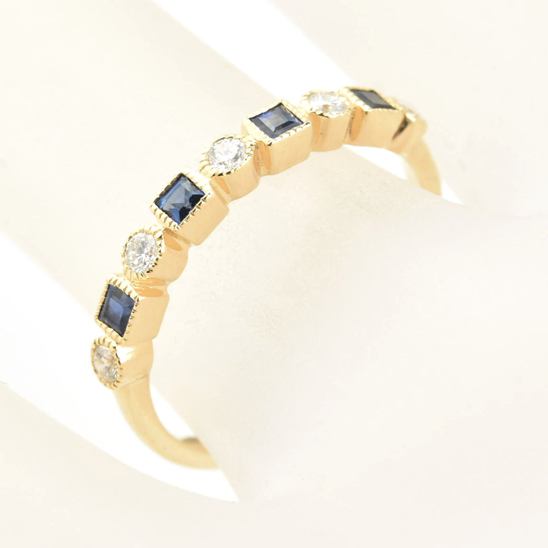 14k Yellow Gold Blue Sapphire & Diamond Band
