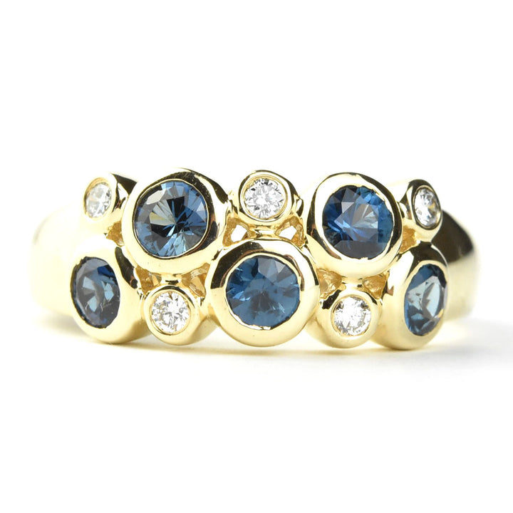 14k Yellow Gold Blue Sapphire & Diamond Bezel Band