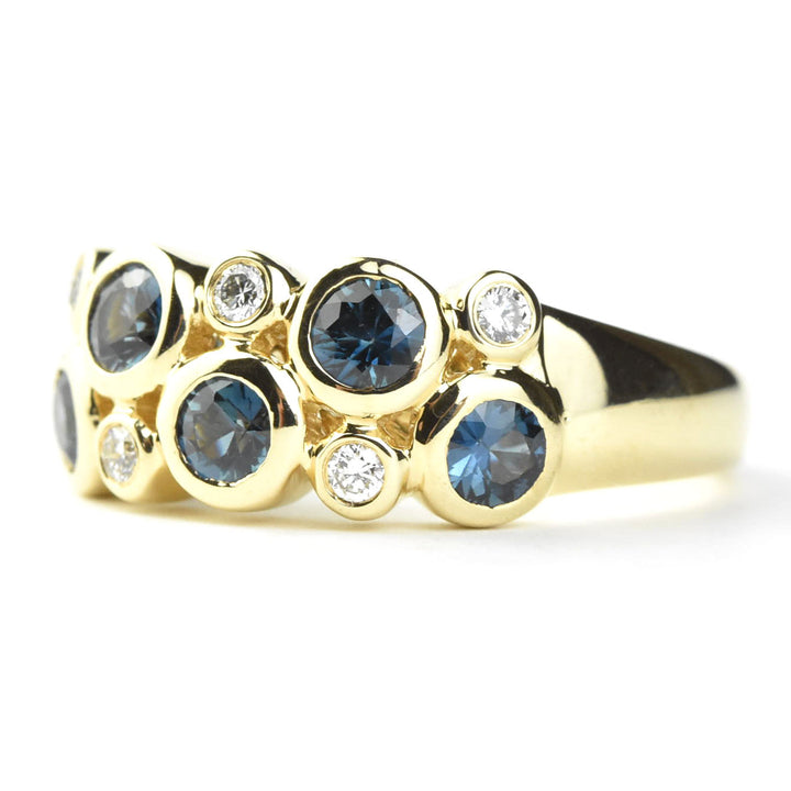 14k Yellow Gold Blue Sapphire & Diamond Bezel Band