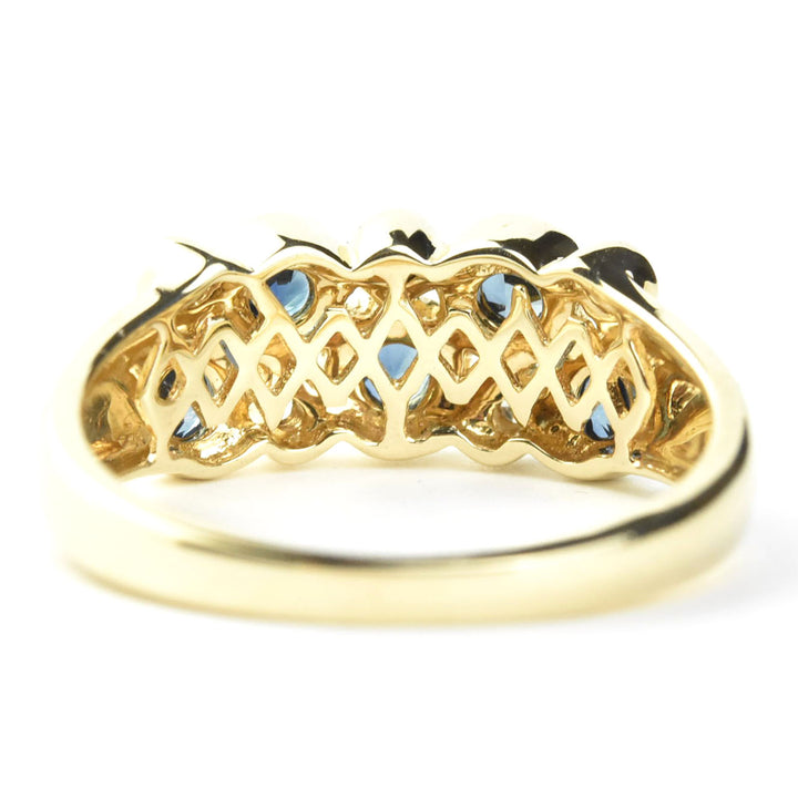 14k Yellow Gold Blue Sapphire & Diamond Bezel Band
