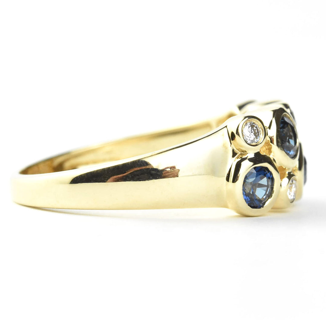 14k Yellow Gold Blue Sapphire & Diamond Bezel Band