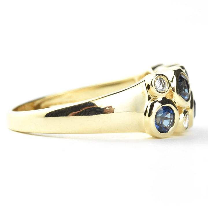 14k Yellow Gold Blue Sapphire & Diamond Bezel Band