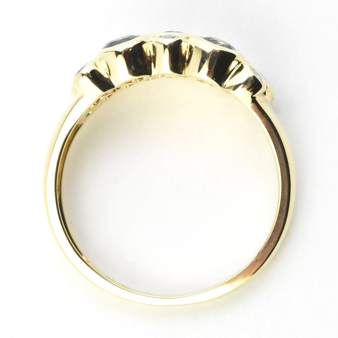 14k Yellow Gold Blue Sapphire & Diamond Bezel Band
