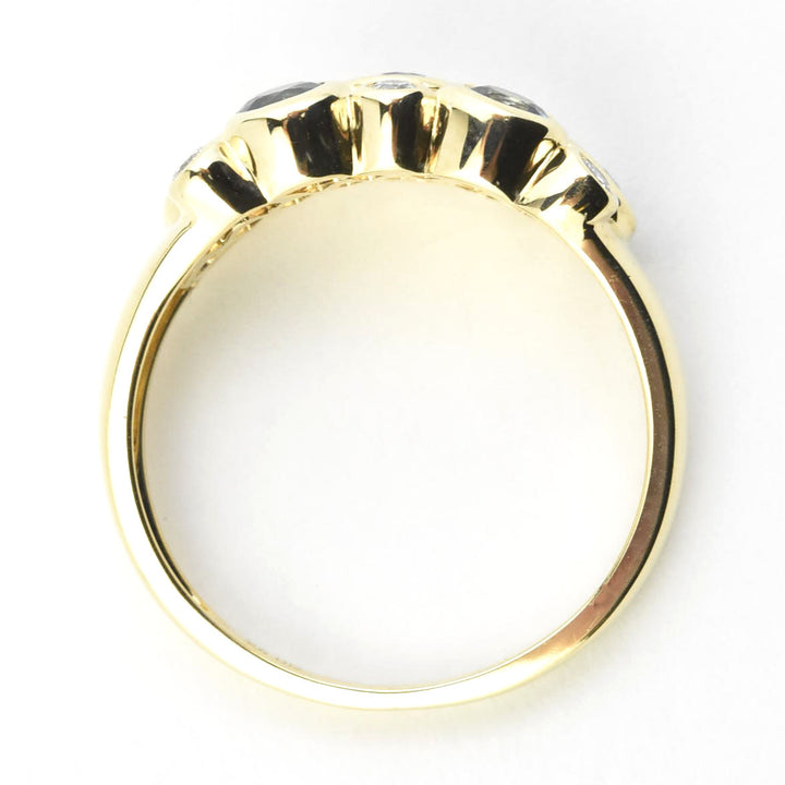 14k Yellow Gold Blue Sapphire & Diamond Bezel Band