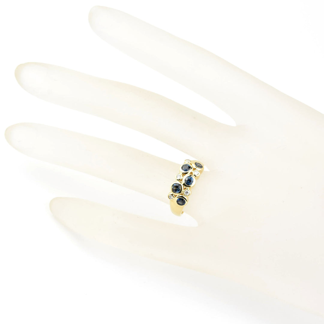 14k Yellow Gold Blue Sapphire & Diamond Bezel Band