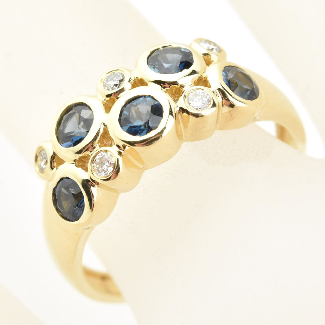 14k Yellow Gold Blue Sapphire & Diamond Bezel Band