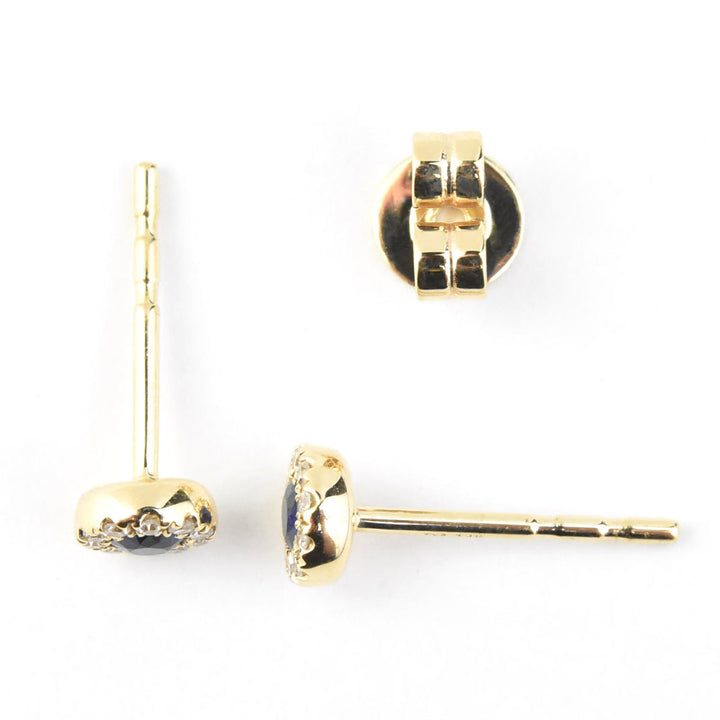 Sapphire and Diamond Halo Studs in 14k Yellow Gold