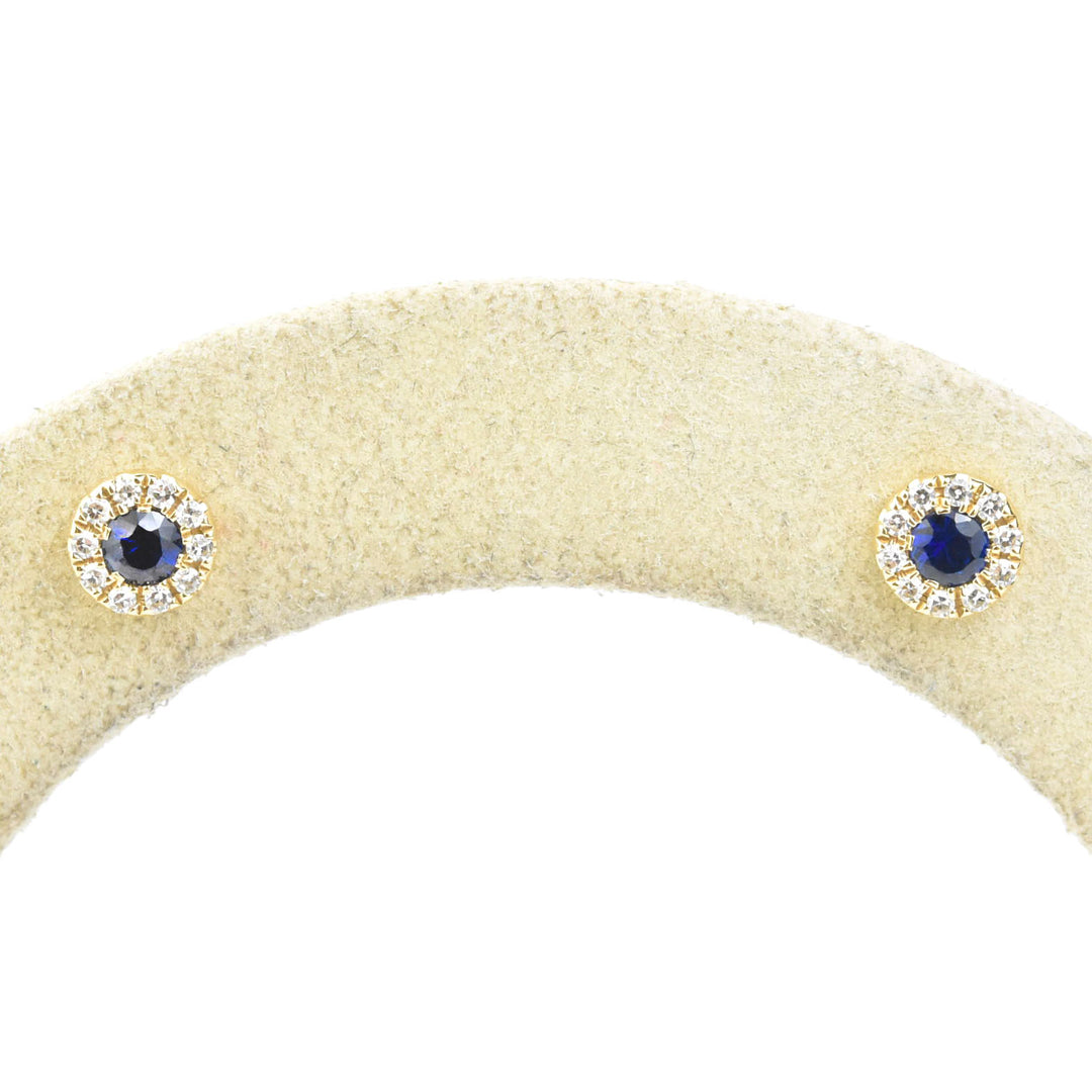Sapphire and Diamond Halo Studs in 14k Yellow Gold