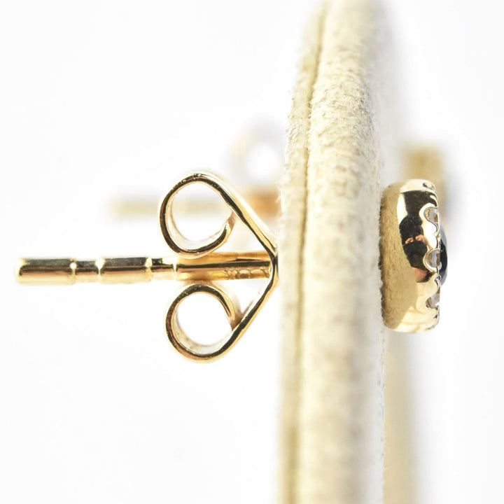 Sapphire and Diamond Halo Studs in 14k Yellow Gold