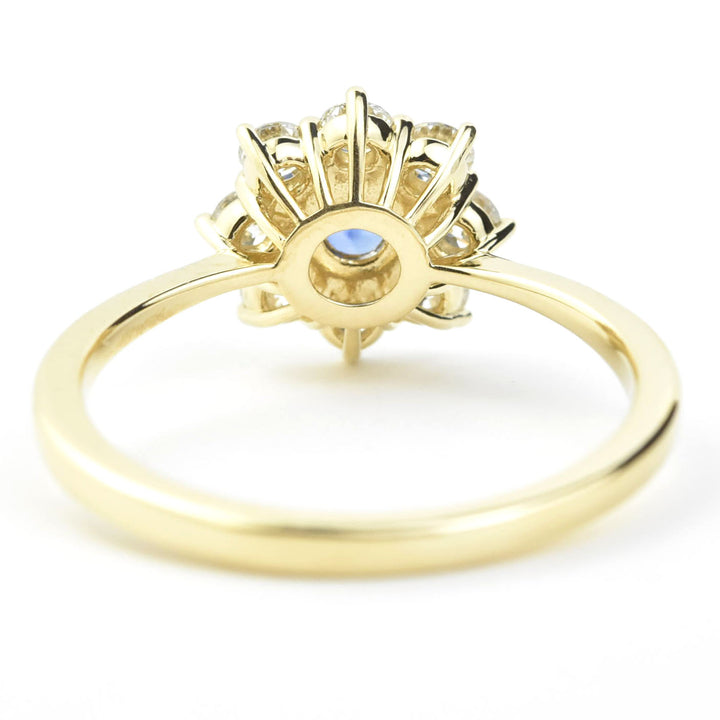 Blue Sapphire Ring with Diamond Halo in 14k Yellow Gold - Goldmakers Fine Jewelry