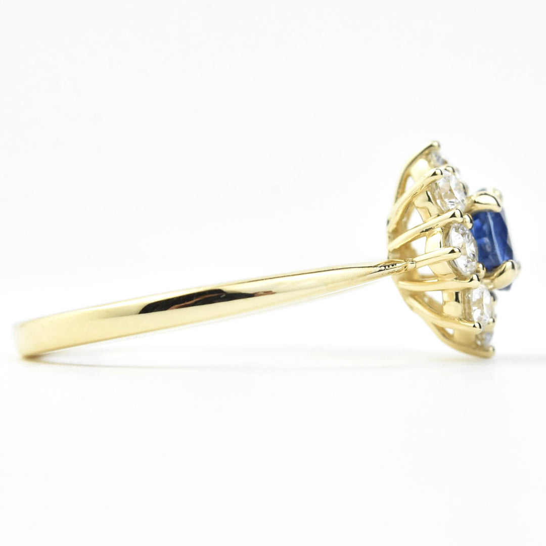 Blue Sapphire Ring with Diamond Halo in 14k Yellow Gold - Goldmakers Fine Jewelry