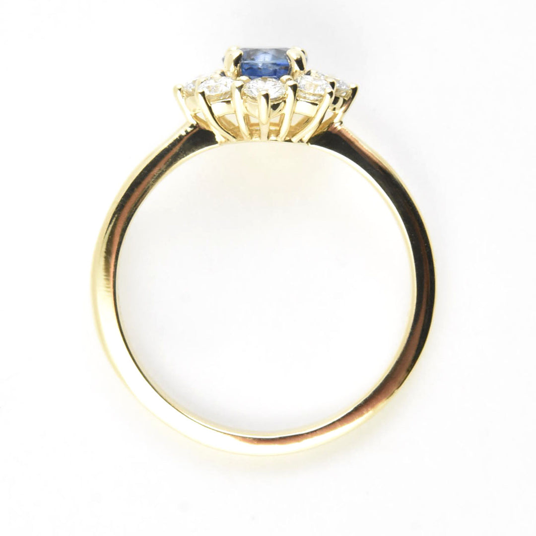Blue Sapphire Ring with Diamond Halo in 14k Yellow Gold - Goldmakers Fine Jewelry