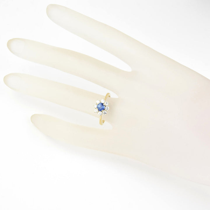 Blue Sapphire Ring with Diamond Halo in 14k Yellow Gold - Goldmakers Fine Jewelry