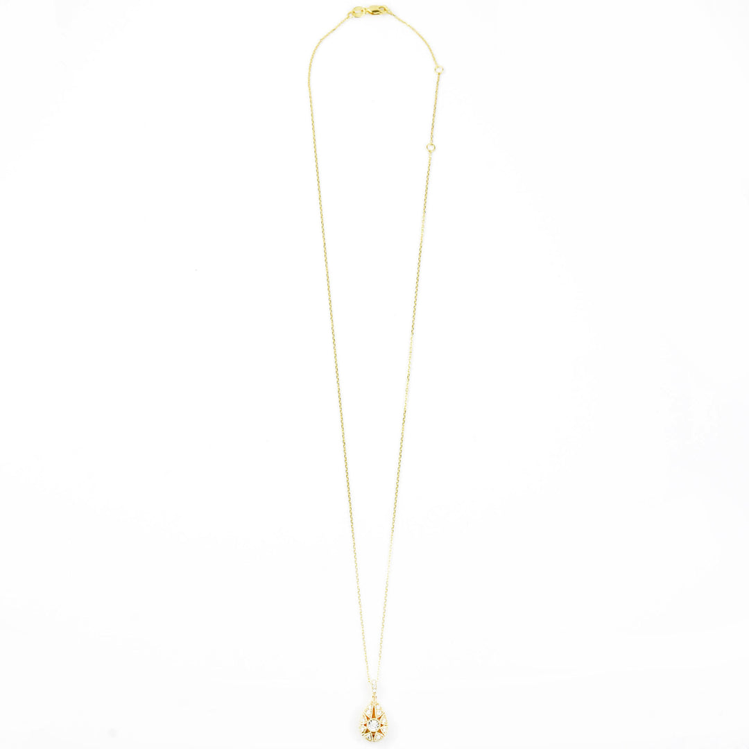 14k Yellow Gold Teardrop Diamond Starburst Necklace
