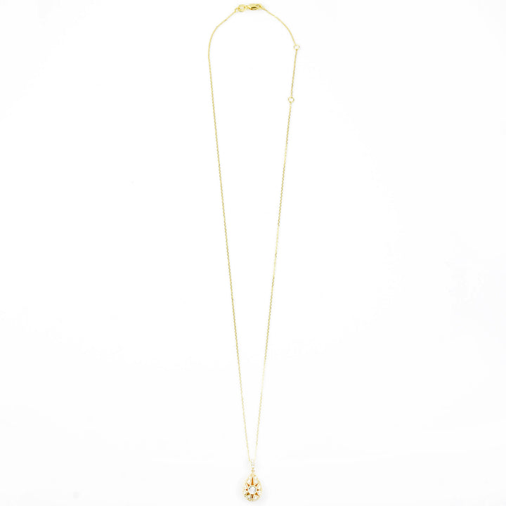 14k Yellow Gold Teardrop Diamond Starburst Necklace