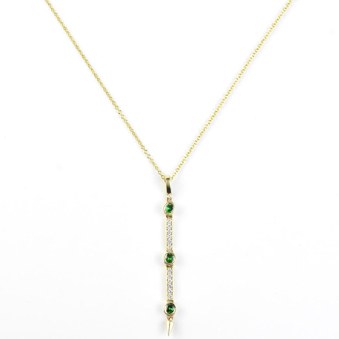 Tsavorite and Diamond Necklace in 14k Yellow Gold