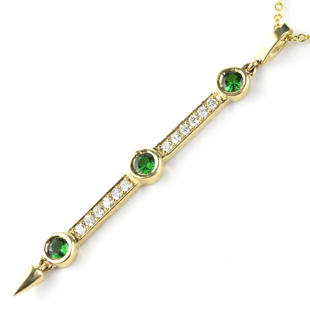 Tsavorite and Diamond Necklace in 14k Yellow Gold