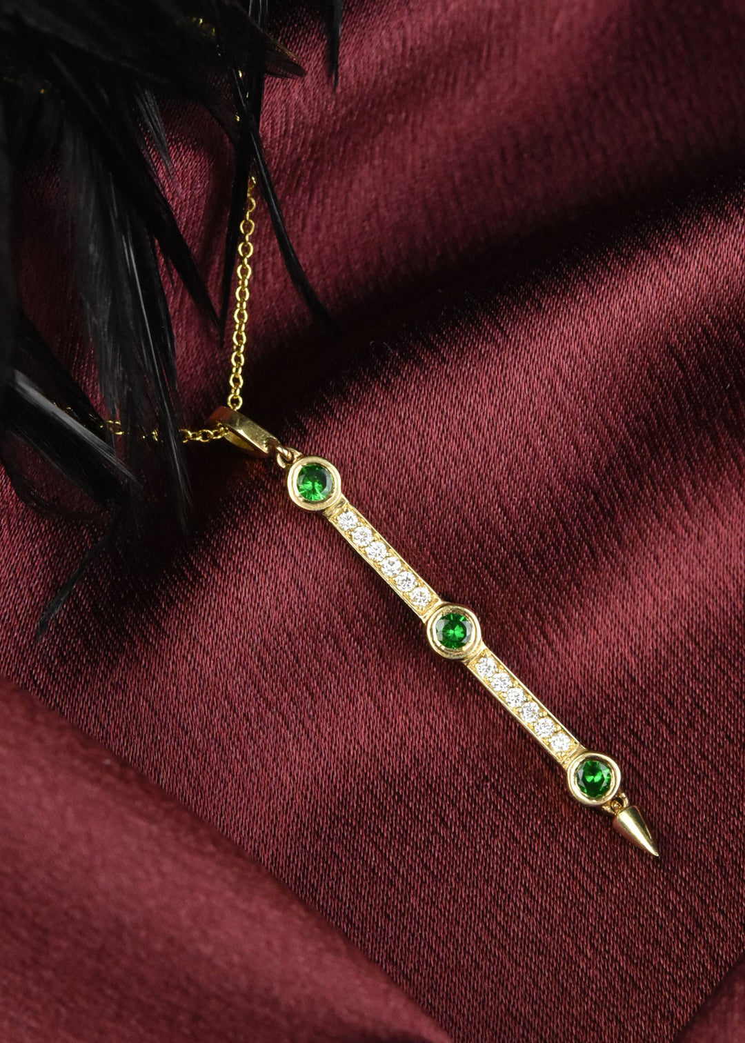 Tsavorite and Diamond Necklace in 14k Yellow Gold