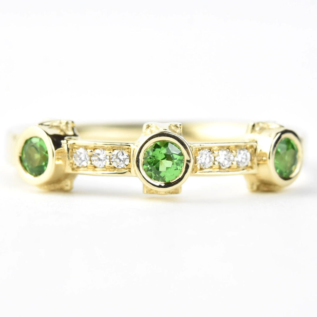 Tsavorite and Diamond Ring in 14k Yellow Gold