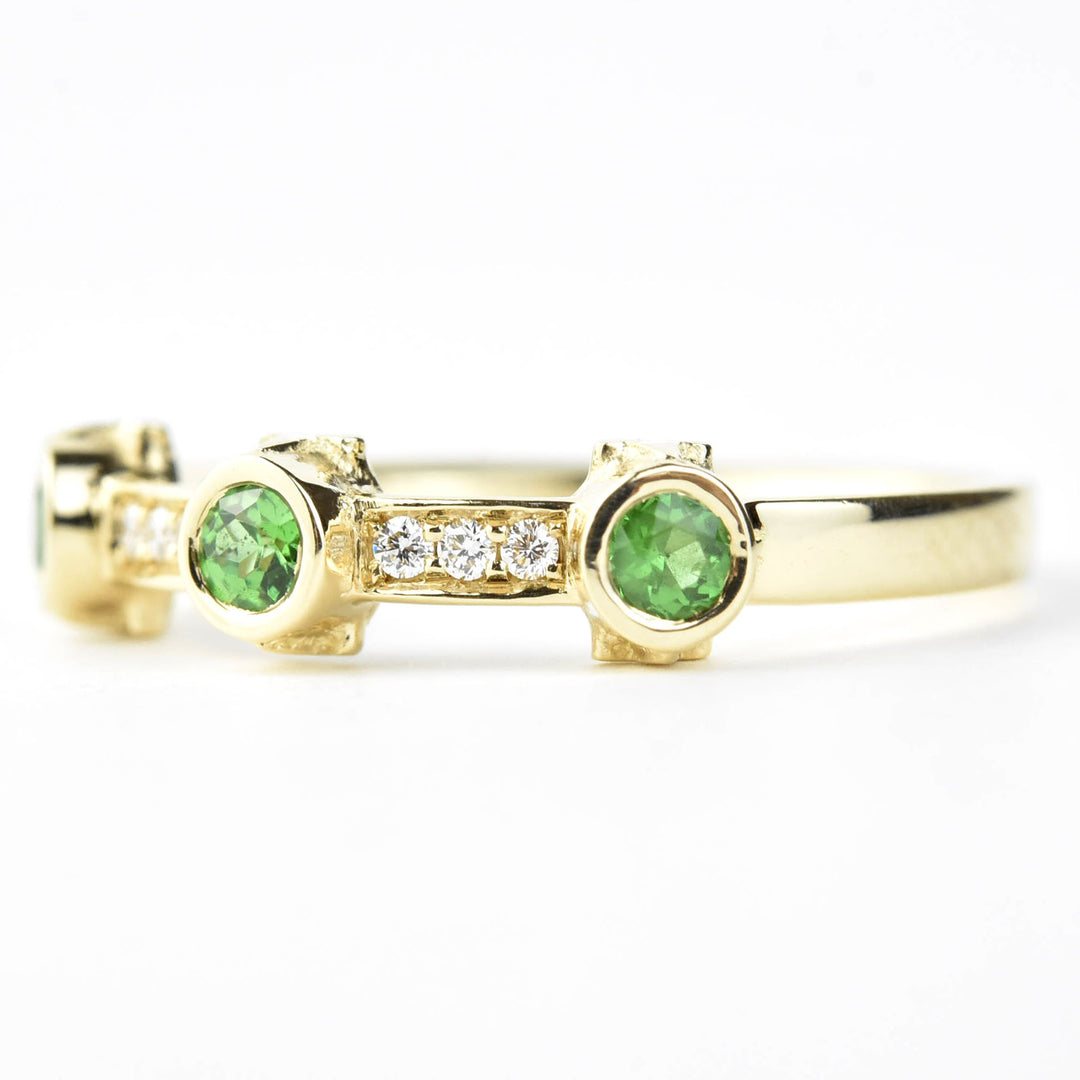 Tsavorite and Diamond Ring in 14k Yellow Gold