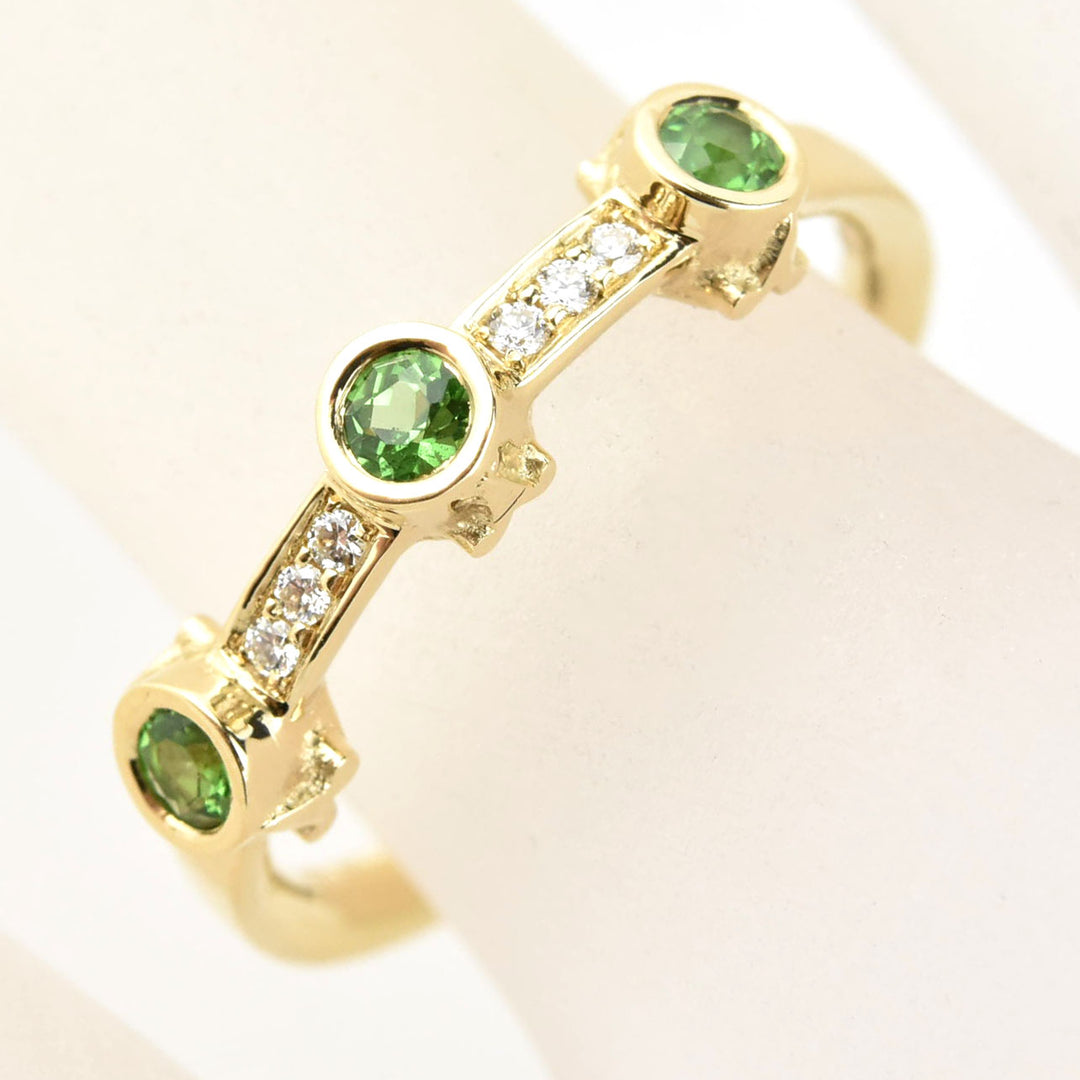 Tsavorite and Diamond Ring in 14k Yellow Gold