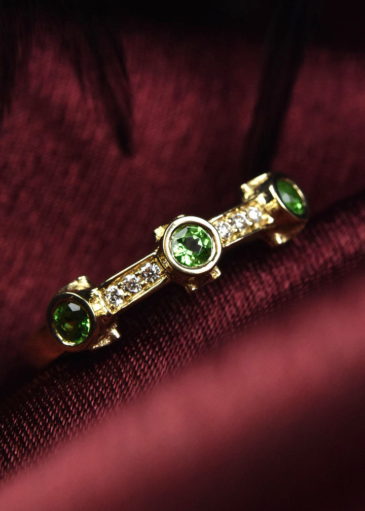 Tsavorite and Diamond Ring in 14k Yellow Gold