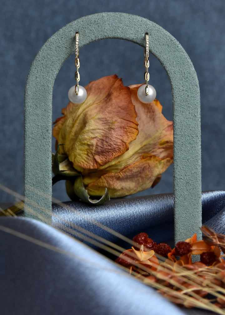 Pearl and Chain Huggie Hoops