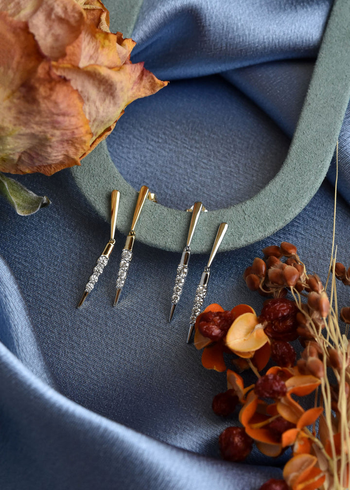 14k White Gold and Diamond Icicle Earrings