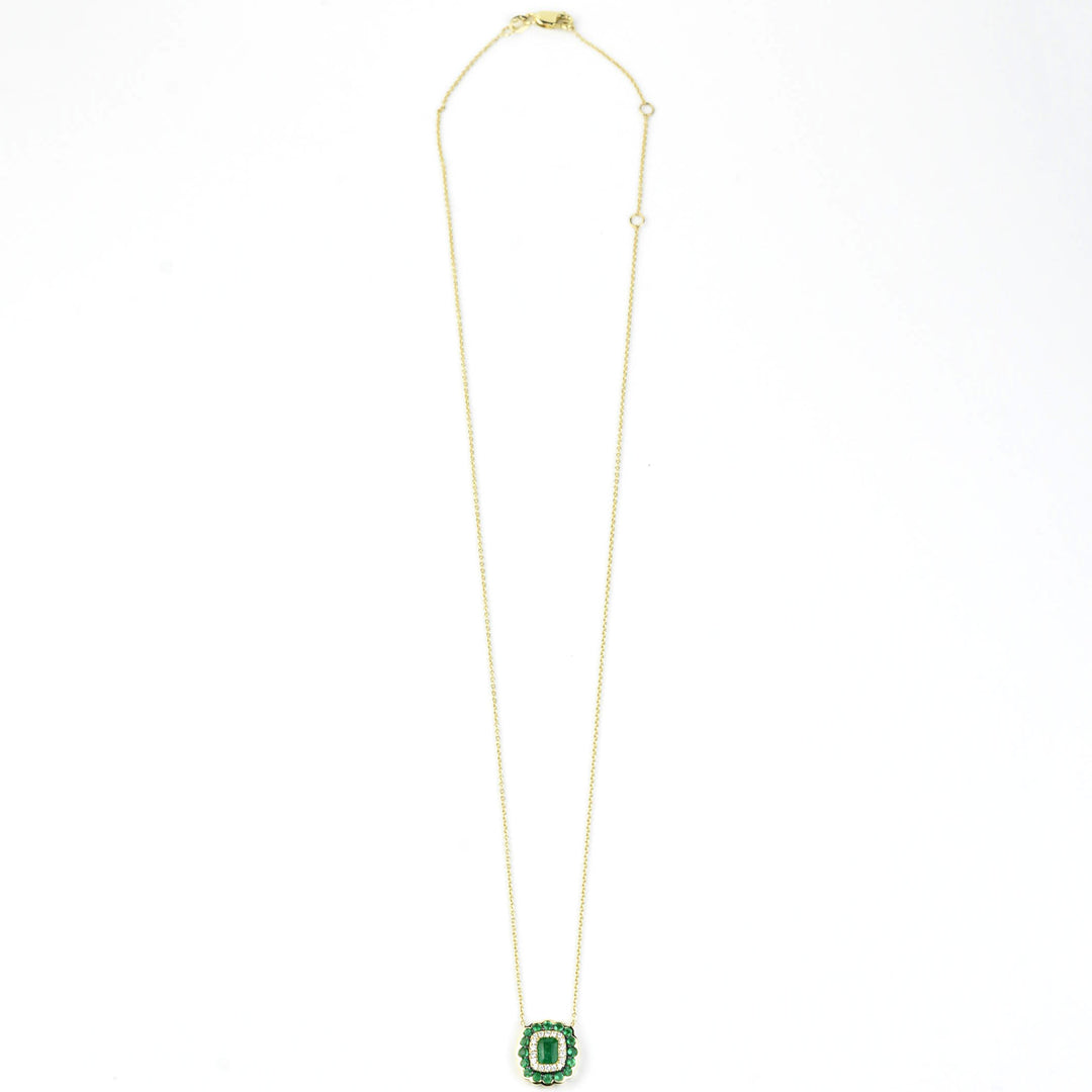 Emerald Halo Necklace in 14k Gold