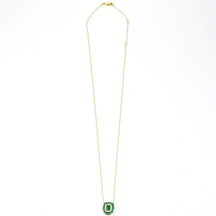 Emerald Halo Necklace in 14k Gold