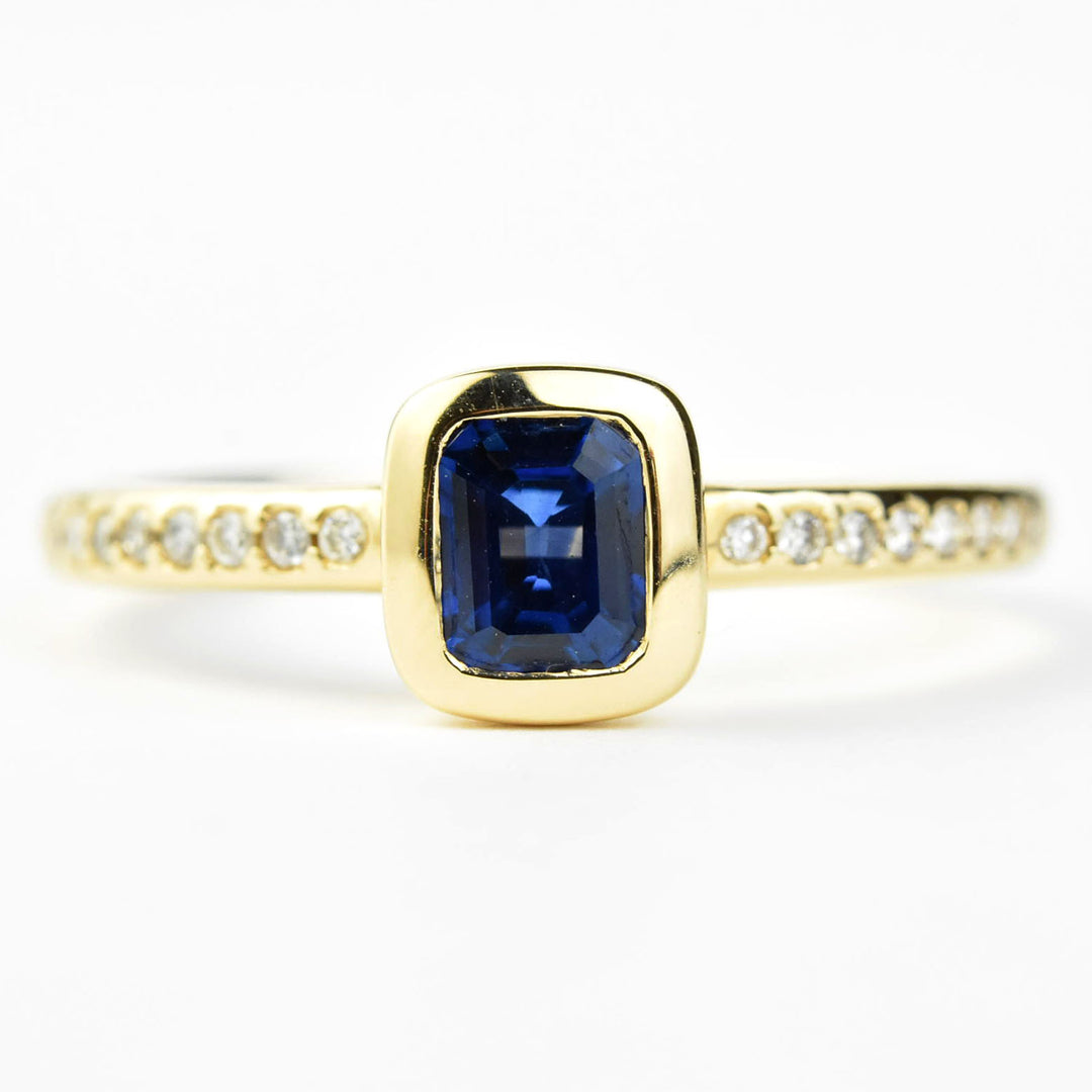 Bezel Set Blue Sapphire and Diamond Solitaire