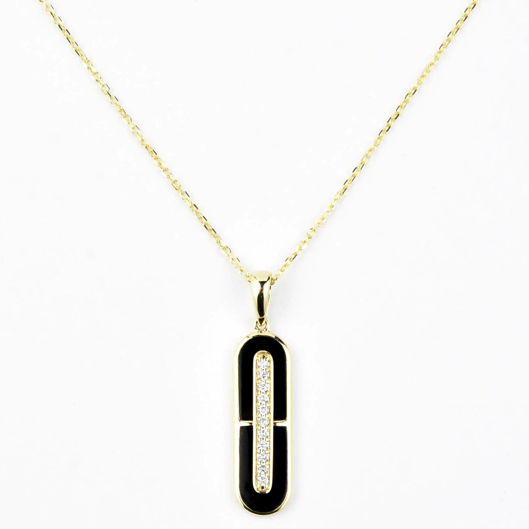 Black Onyx and Diamond Necklace in 14k Gold