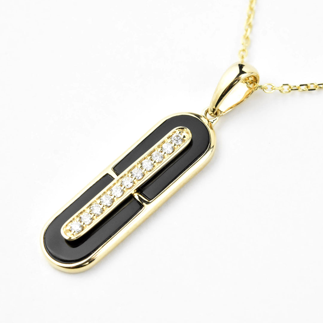 Black Onyx and Diamond Necklace in 14k Gold