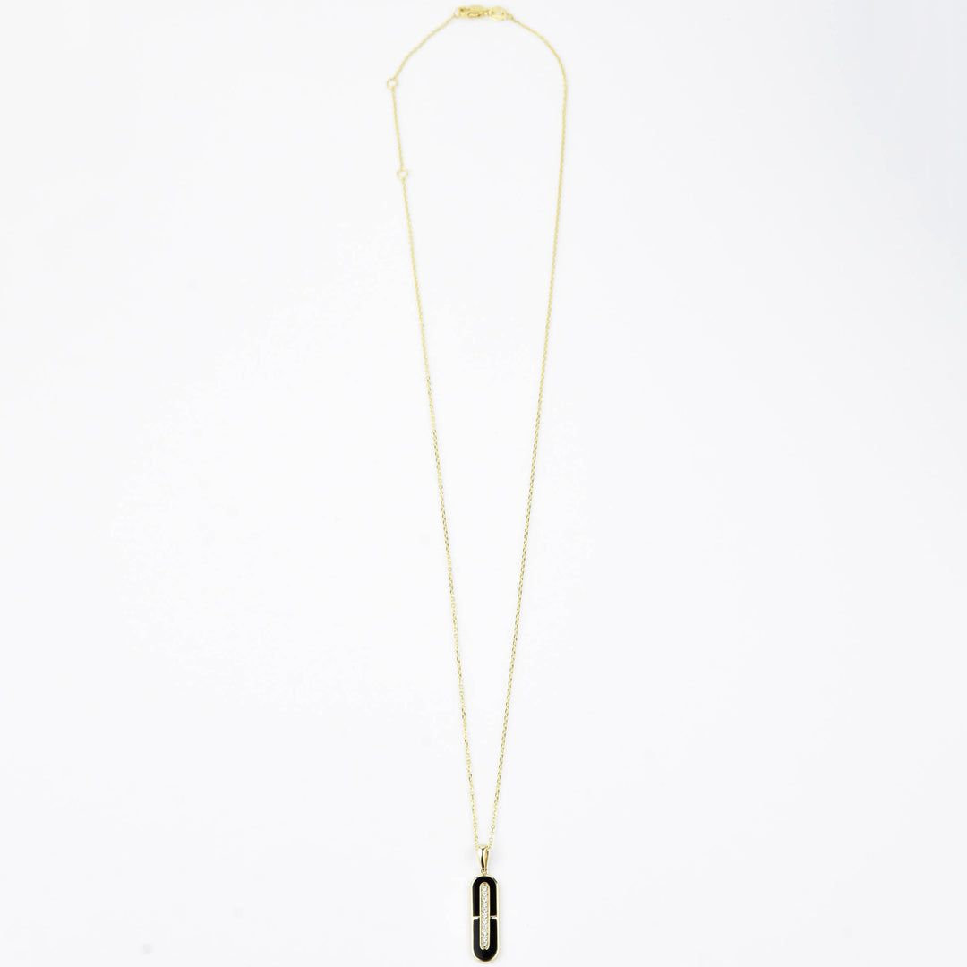 Black Onyx and Diamond Necklace in 14k Gold