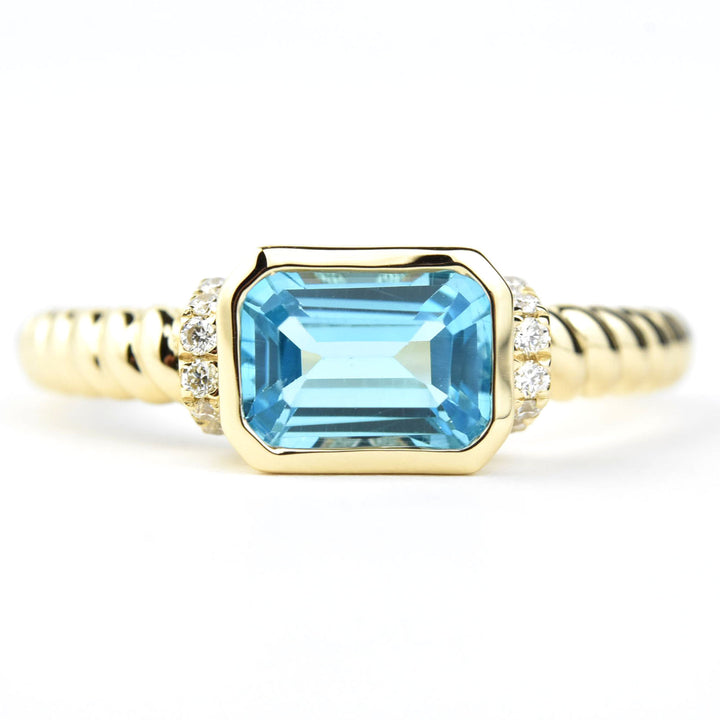 East-West Blue Topaz and Diamond Ring