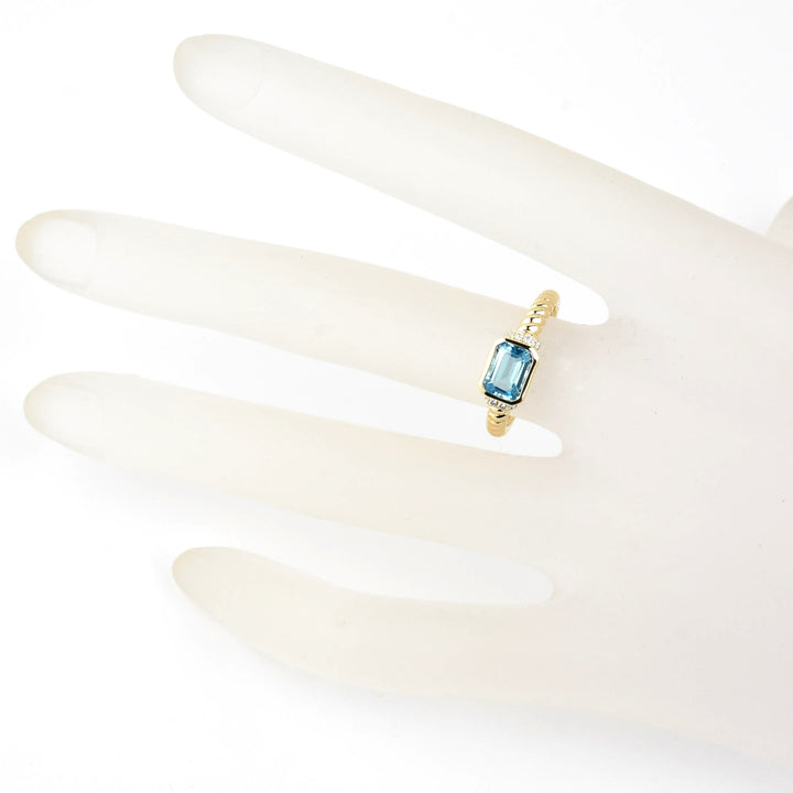 East-West Blue Topaz and Diamond Ring