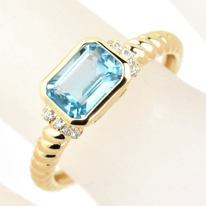 East-West Blue Topaz and Diamond Ring