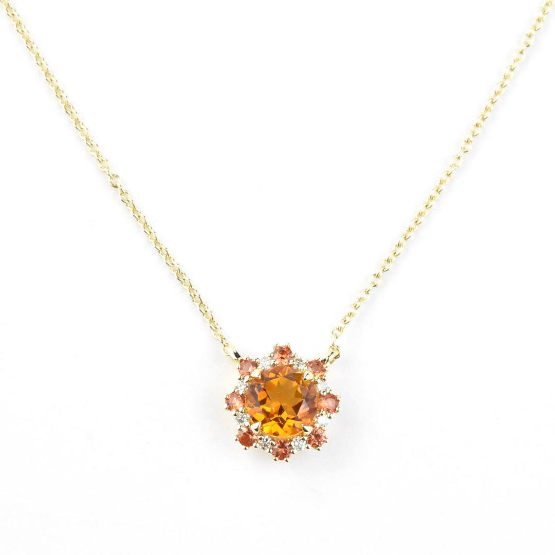 Citrine, Orange Sapphire and Diamond Necklace in 14k Gold