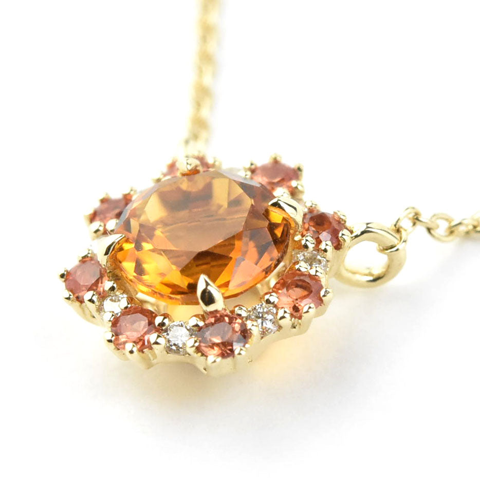 Citrine, Orange Sapphire and Diamond Necklace in 14k Gold