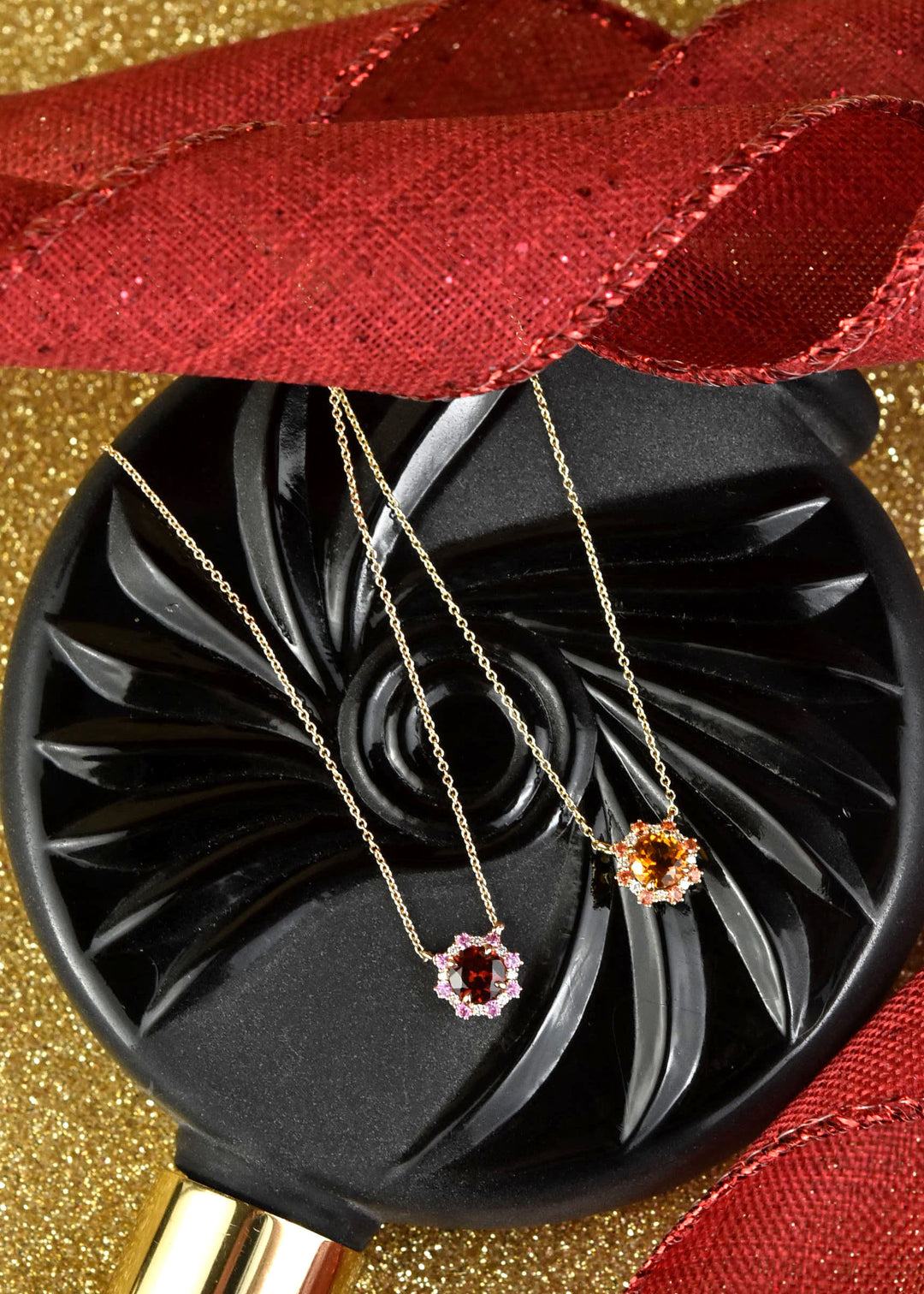 Garnet, Pink Sapphire and Diamond Necklace in 14k Rose Gold