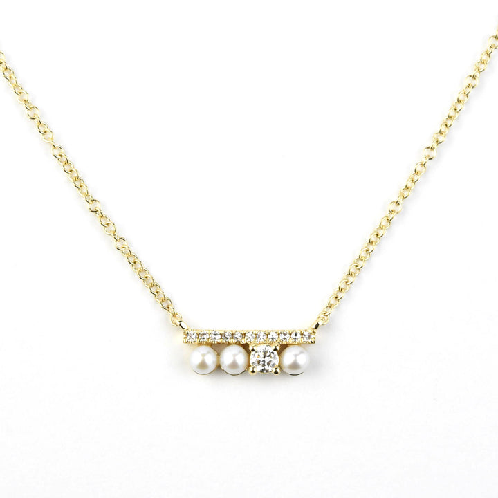 Diamond and Pearl Bar Necklace