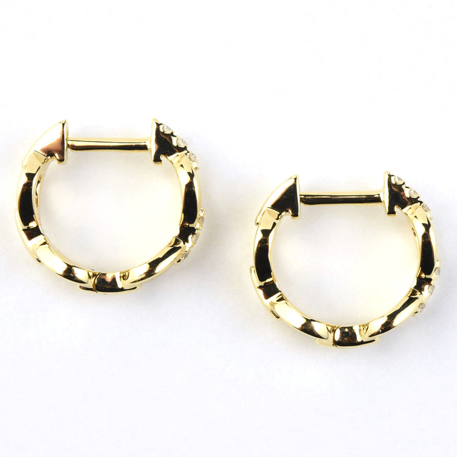 Yellow Gold and Diamond Link Huggies - Goldmakers Fine Jewelry