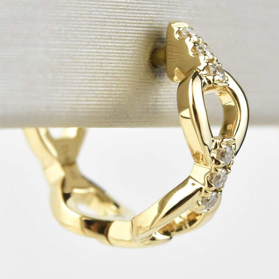 Yellow Gold and Diamond Link Huggies - Goldmakers Fine Jewelry