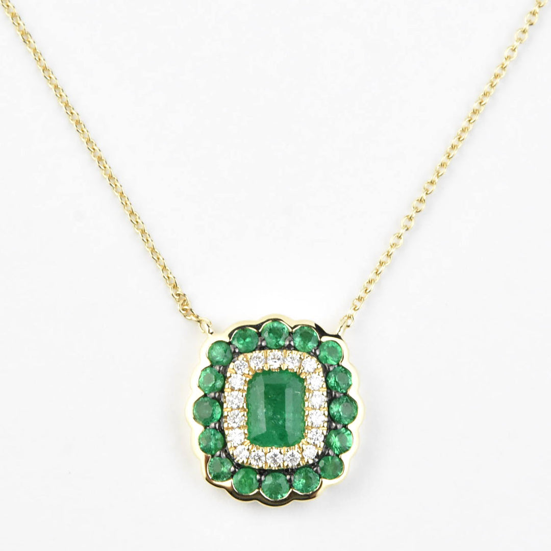 Emerald Halo Necklace in 14k Gold