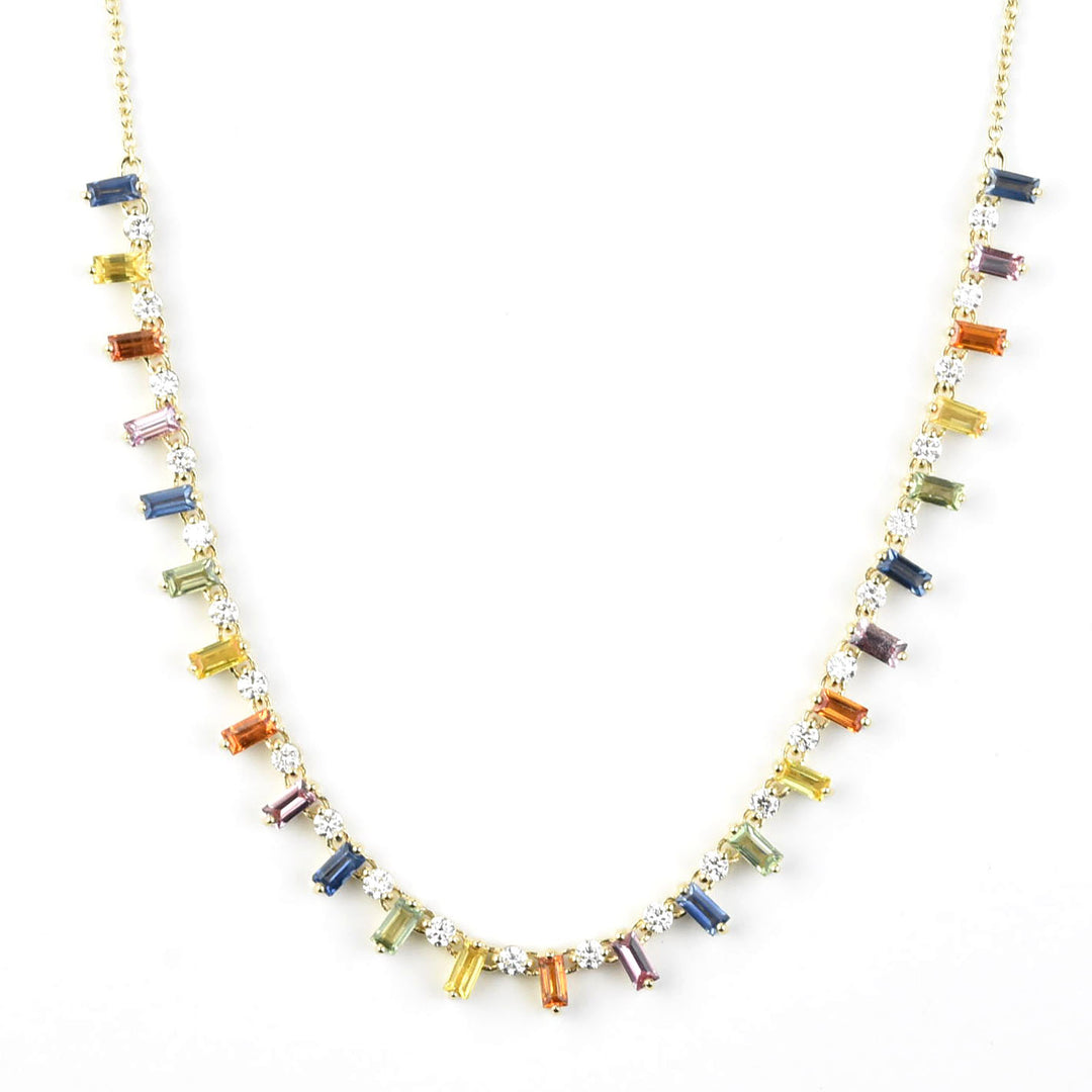 Exquisite Rainbow Sapphire and Diamond Necklace