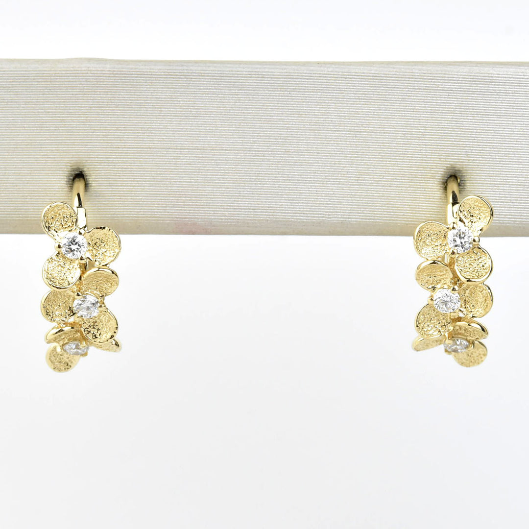 Floral Diamond Huggies in Yellow Gold